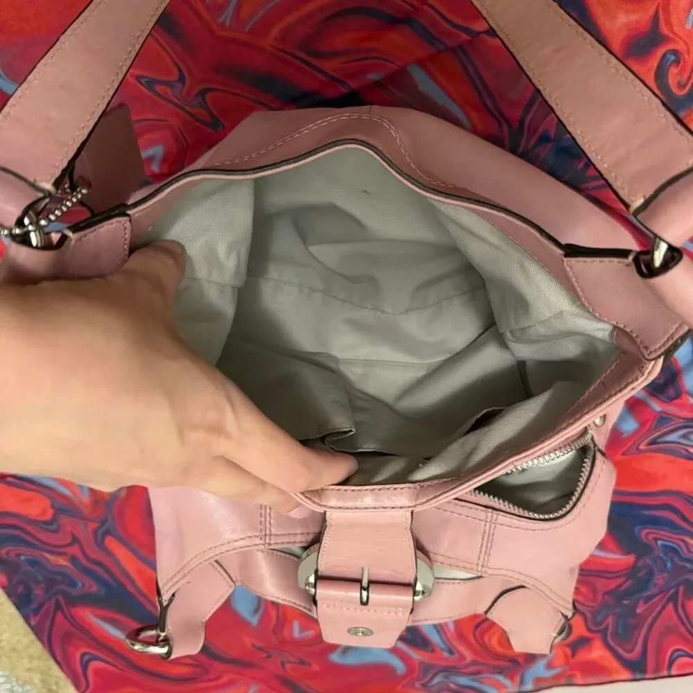 Rare Archival Vintage Y2K Coach Soho Shell Pink Leather Buckle Hobo